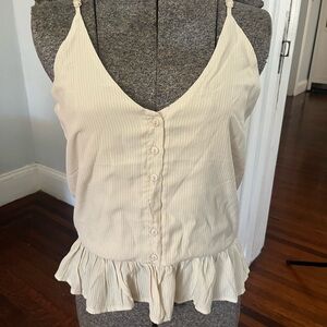 Cream Button-Down Ruffle Hem Top